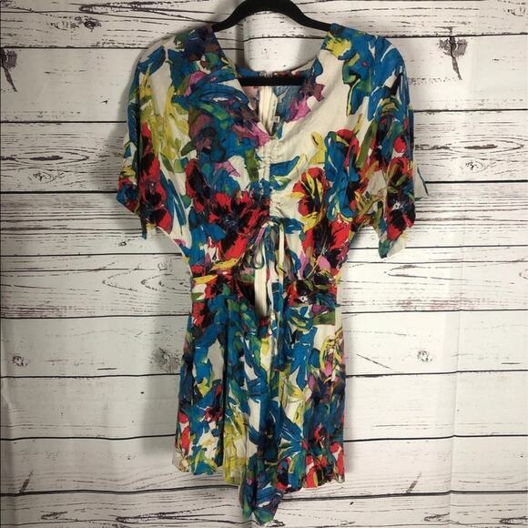 Rachel Roy Womens Floral Blue open back Romper Jumpsuit size 4 - Picture 2 of 11